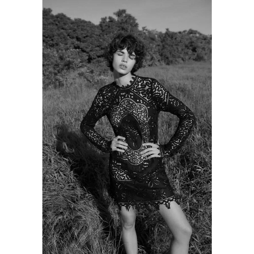 Ulla Johnson Eleni Black Lace Long-Sleeve Mini Dress NWOT